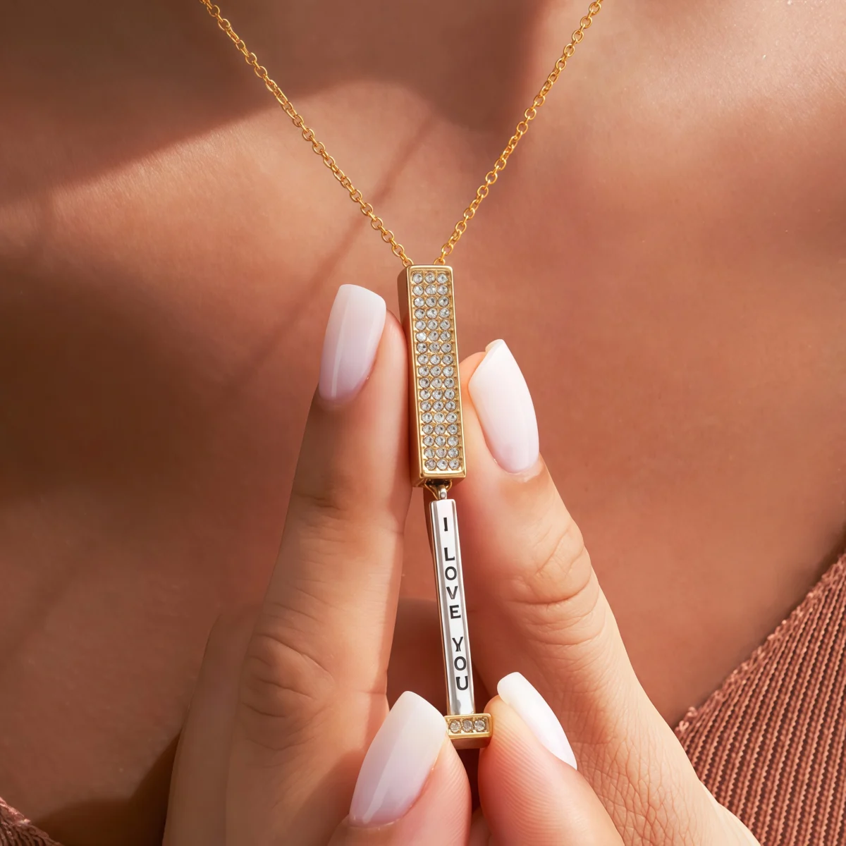 I LOVE YOU - Double-Layer Diamond-Studded Necklace-model