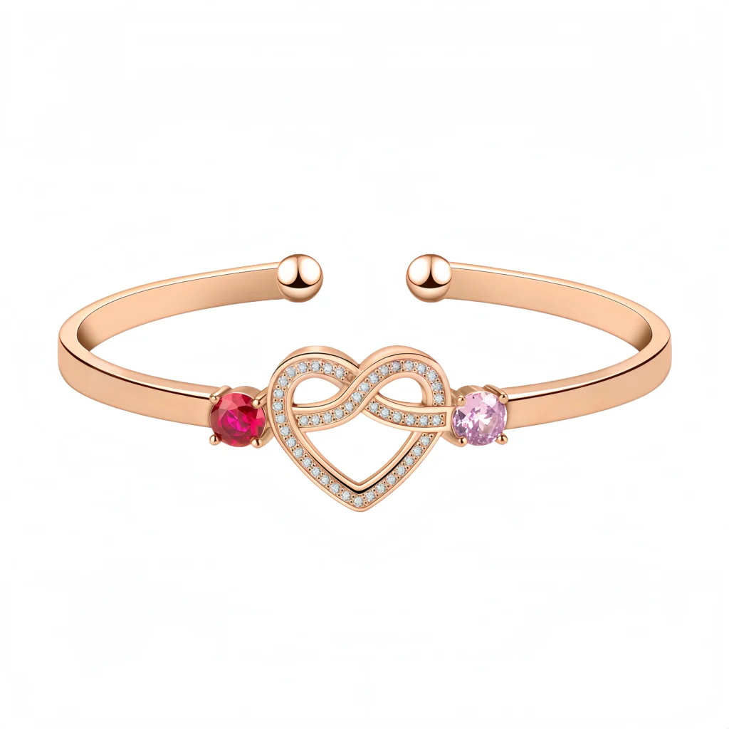 Love Knot Bracelet - Engraved with Name and Birthstone-Champagne