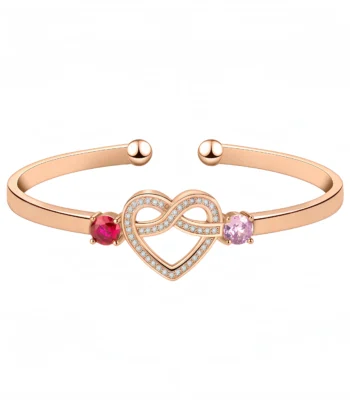 Love Knot Bracelet - Engraved with Name and Birthstone-Champagne