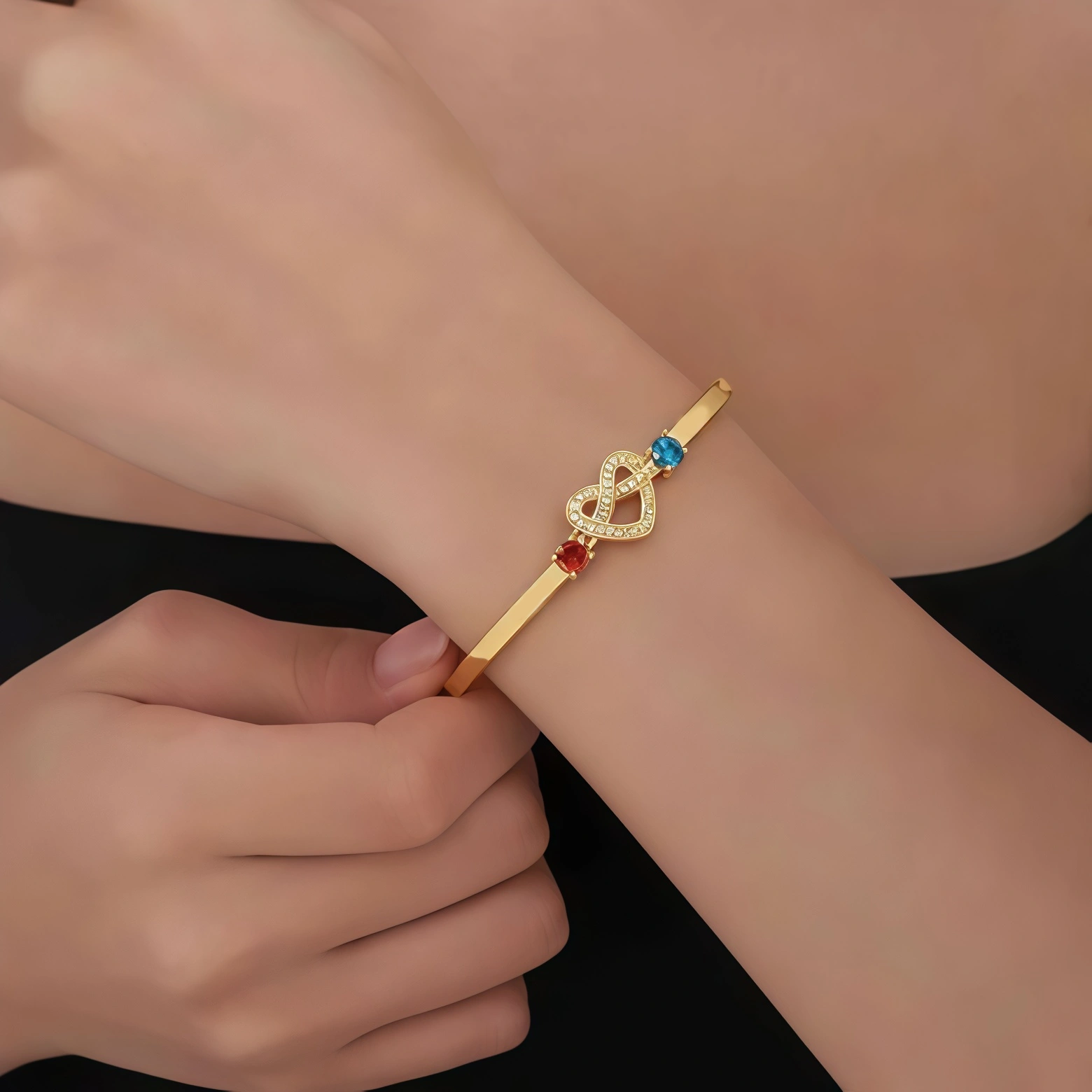 Love Knot Bracelet - Engraved with Name and Birthstone-gold-model Love Knot Bracelet - Engraved with Name and Birthstone-gold-model