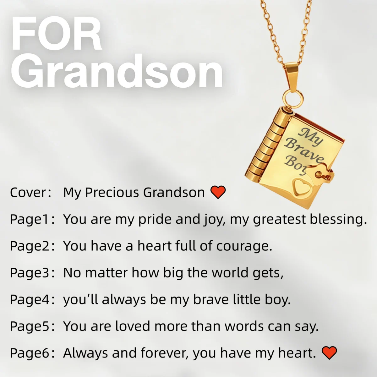 My Brave Boy - For Grandson book necklace