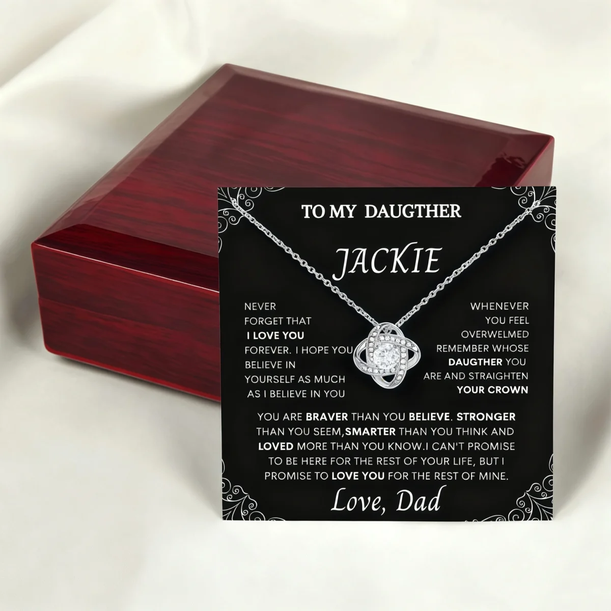 To my Daughter - Love knot necklace, from Dad -show view