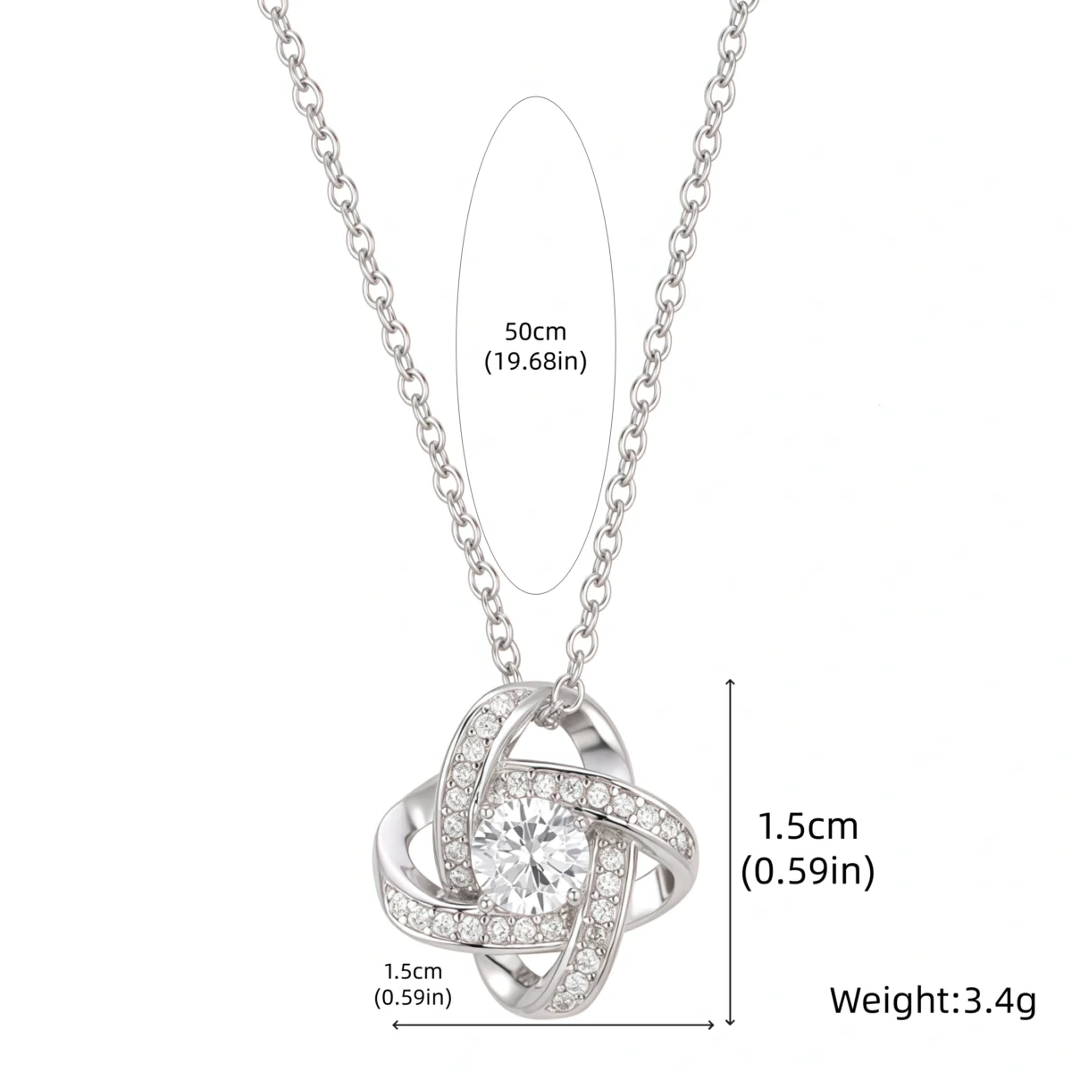 To my Daughter - Love knot necklace, from Dad -size chart