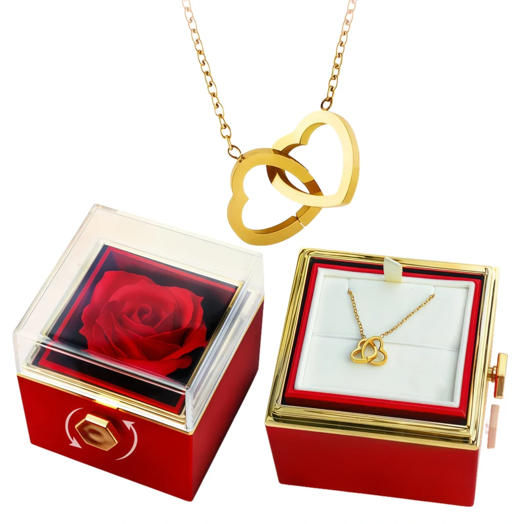 Heart-Shaped Necklace Love Rotating Gift Box Set-gold