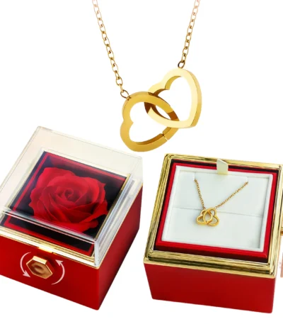 Heart-Shaped Necklace Love Rotating Gift Box Set-gold