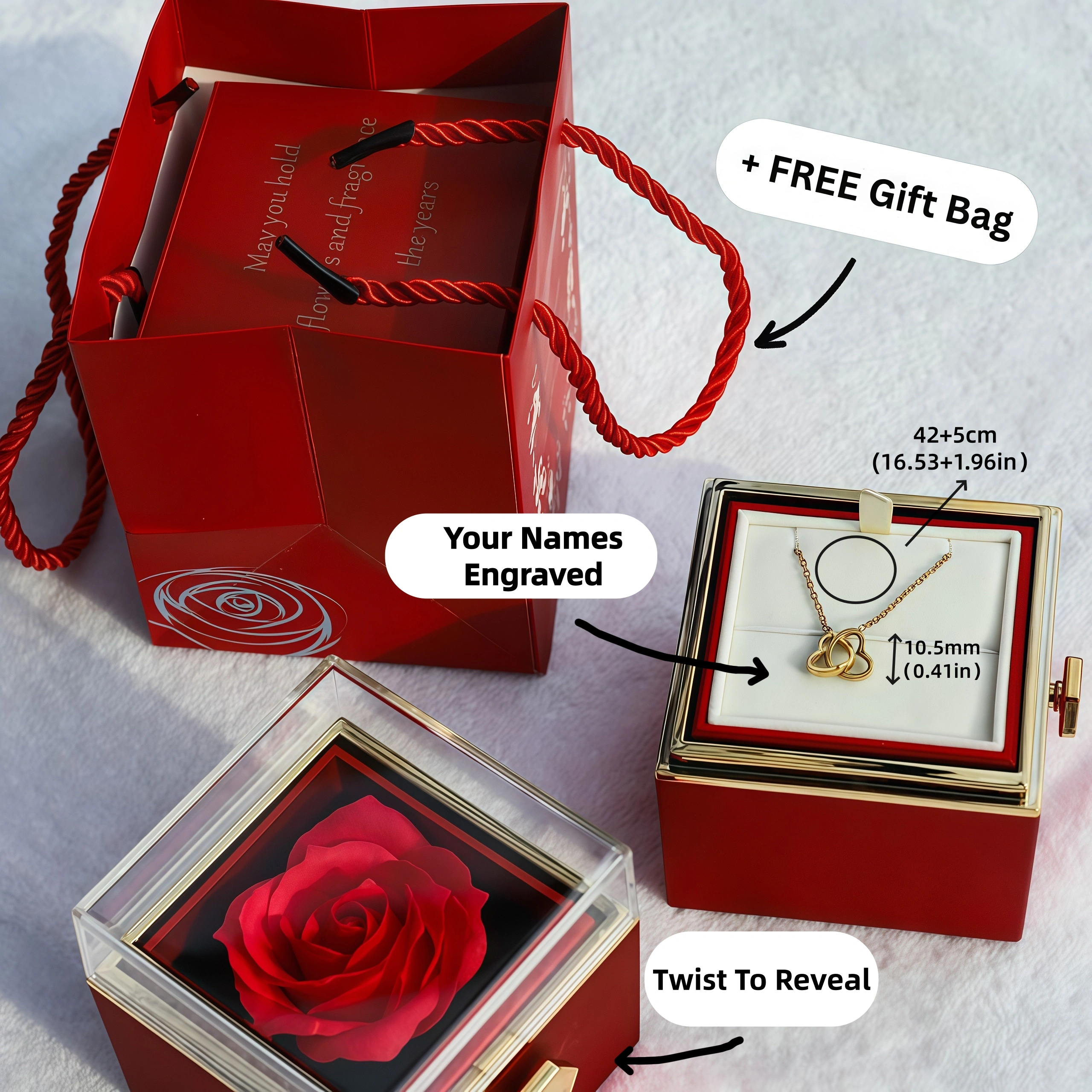 Heart-Shaped Necklace Love Rotating Gift Box Set-size chart Heart-Shaped Necklace Love Rotating Gift Box Set-size chart