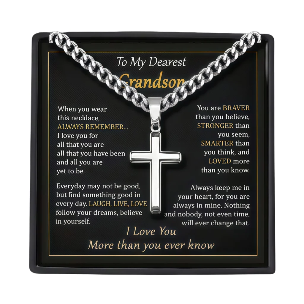 To My Grandson -Cross Pendant Cuban Link Necklace