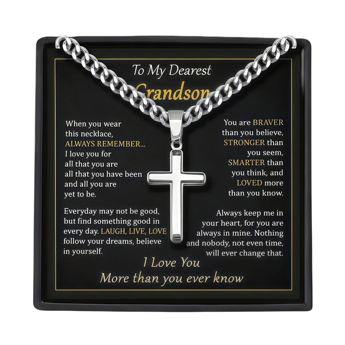 To My Grandson -Cross Pendant Cuban Link Necklace