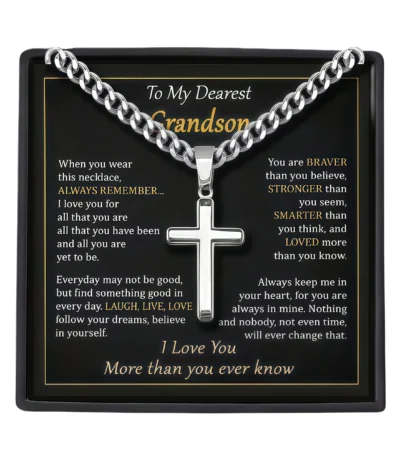 To My Grandson -Cross Pendant Cuban Link Necklace