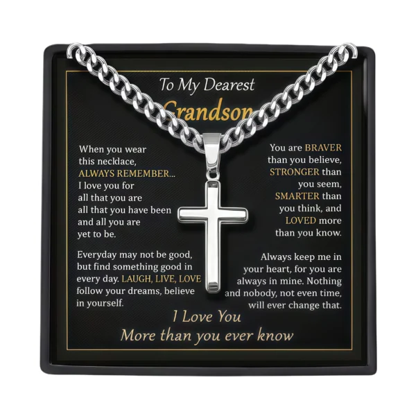 To My Grandson -Cross Pendant Cuban Link Necklace