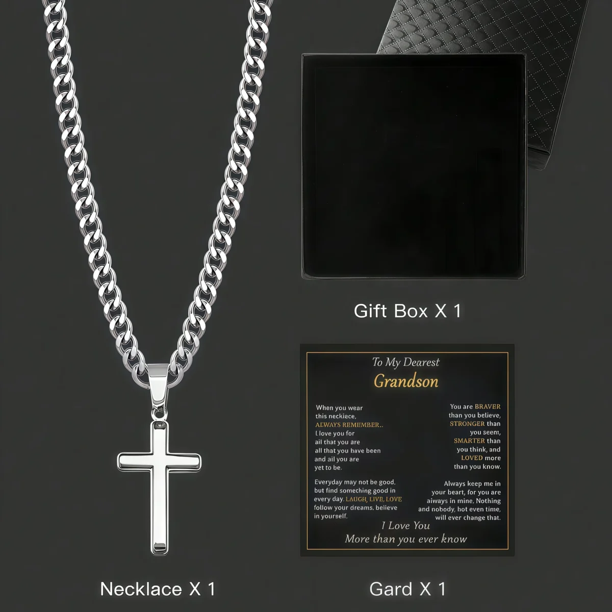 To My Grandson -Cross Pendant Cuban Link Necklace-show view