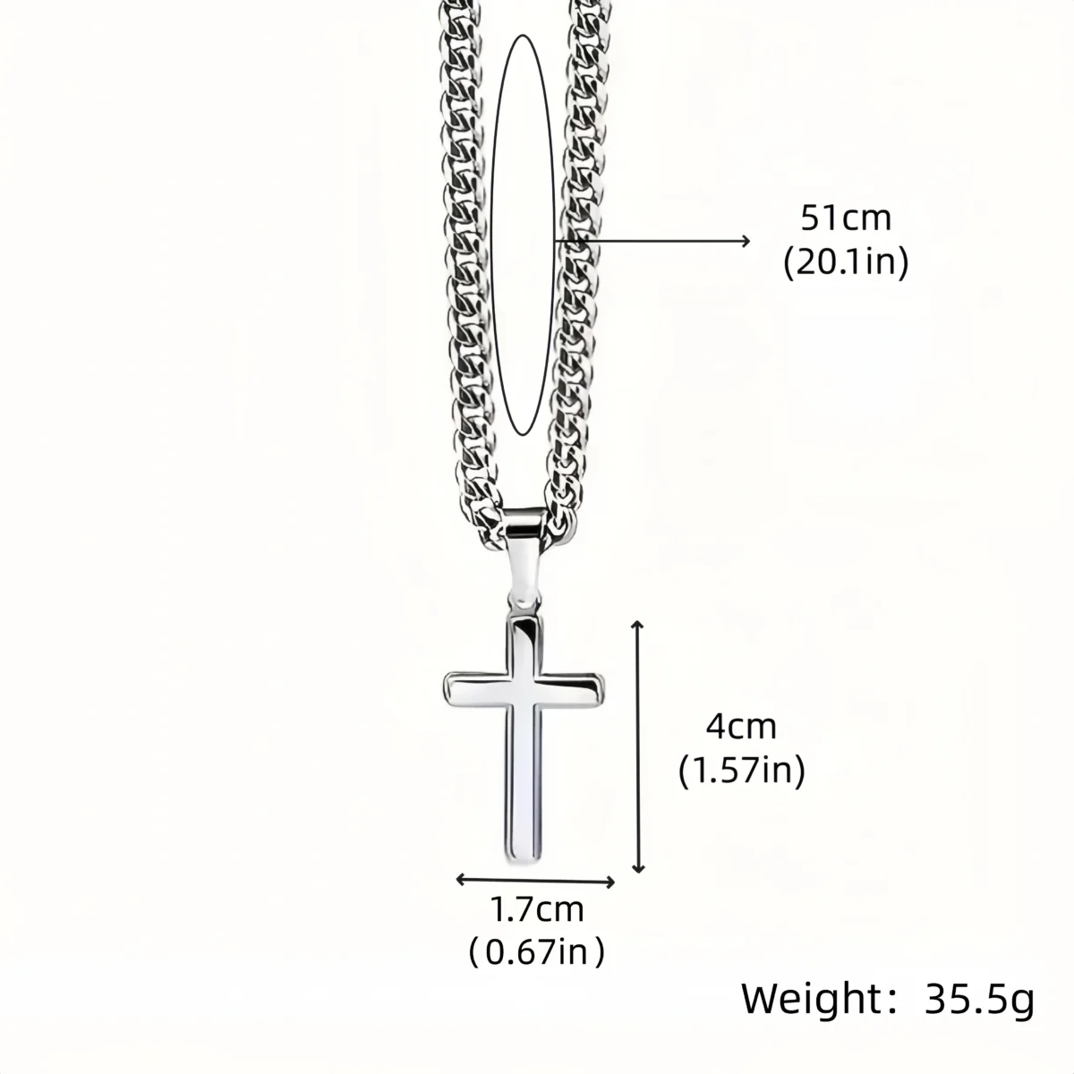 To My Grandson -Cross Pendant Cuban Link Necklace-size chart