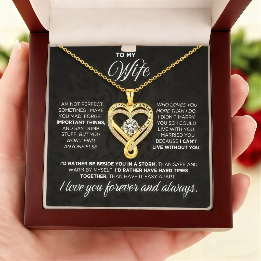 To My Wife-Love Forever- Engraved Heart Necklace-gold