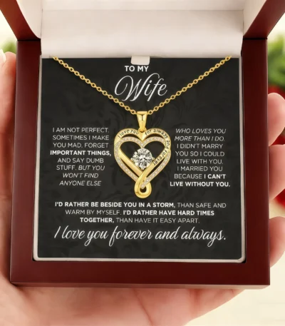 To My Wife-Love Forever- Engraved Heart Necklace-gold