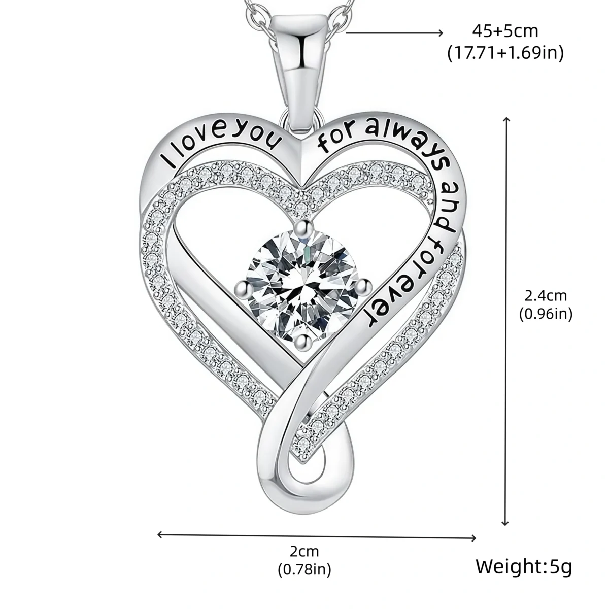 To My Wife-Love Forever- Engraved Heart Necklace-size chart